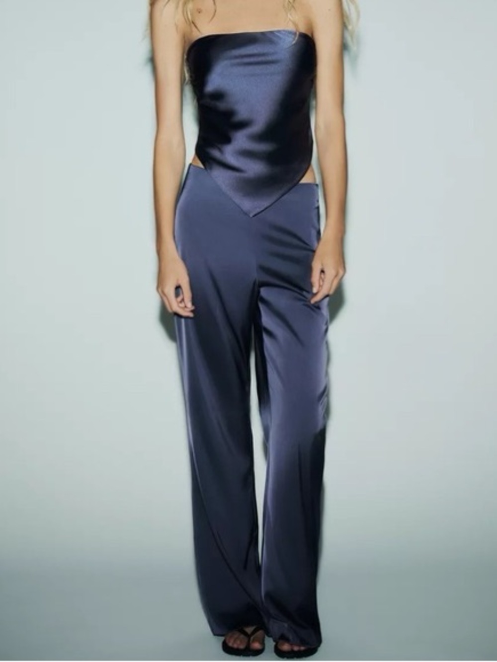 Zara Navy Satin Pants
